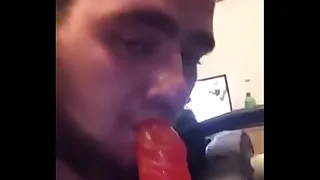 Gay boy blows dildo